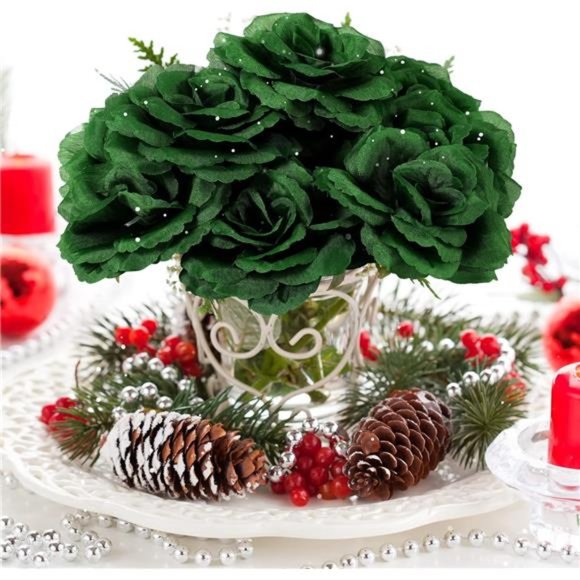 100 Pcs Flowers Long Stem Artificial Rose Flowers Emerald Roses Fake Faux Roses - Picture 6 of 6